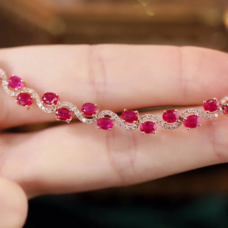 Aazuo Premium Jewelry 18K Solid Rose Gold Real Diamonds Natural Ruby Classic S Line Bracelet Gifted For Women High Cass Banquet 4 Aazuo Premium Jewelry 18K Solid Rose Gold Real Diamonds Natural Ruby Classic S Line Bracelet Gifted For Women High Cass Banquet - Image 4