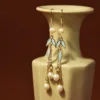 New Chinese Fashion Bamboo Leaf Shaped Stud Earrings for Women Ethnic Design Pearl Pendant Tassel Luxury Jewelry Creative Gifts 5