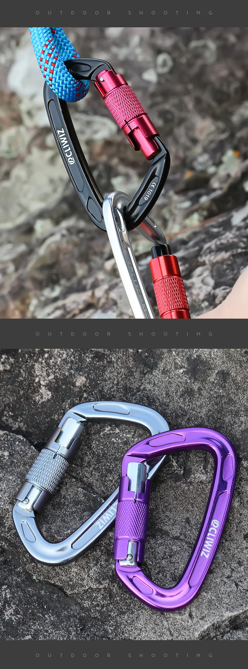 CLIWIZ Marke 24KN Outdoor Professionelle Karabiner 7075 Luftfahrt Aluminium Sicherheit Automatische Sperre Mit Zertifikate CE/UIAA – Detail 9