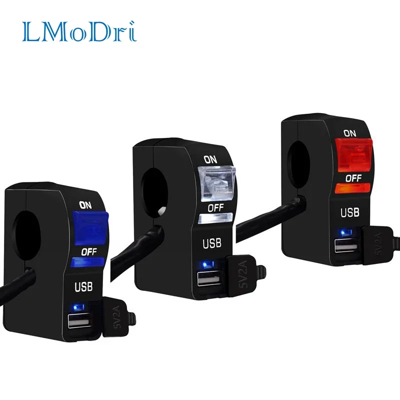 

LMoDri Universal Motorcycle Switch USB LED charger Handlebar Switch ON-OFF Button Switch DC12V U5 U7 LED Head Lamp Angel Eyes