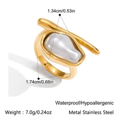 Elegant Adjustable Irregular Pearl Gold - Plated Stainless Steel Ring - Hypoallergenic and Waterproof (Gold - color)