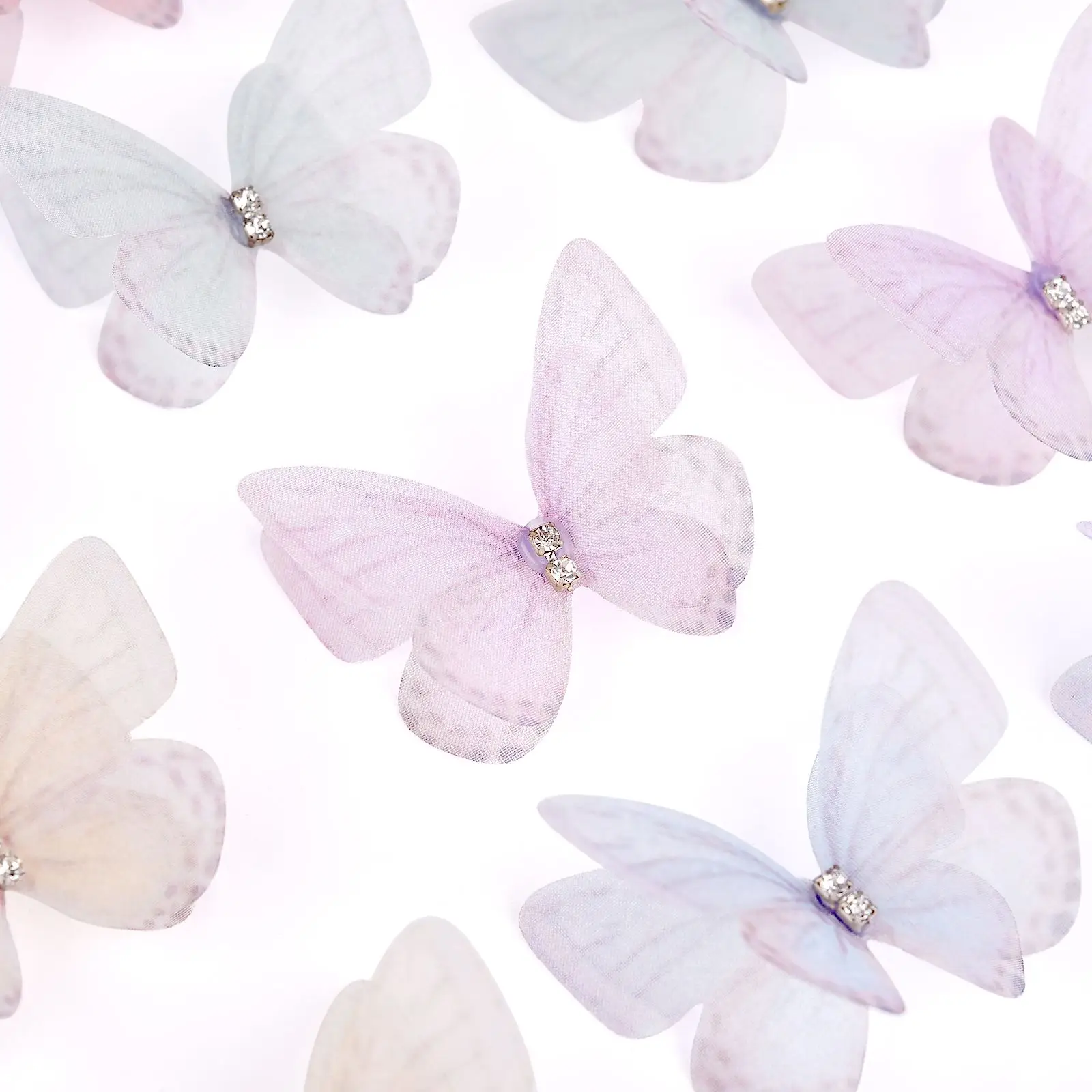Set of 10 Elegant 5cm Double Sweet Butterfly 3D Mesh Appliqué Patches for Nail Art, Hair Accessories, and Wedding Décor