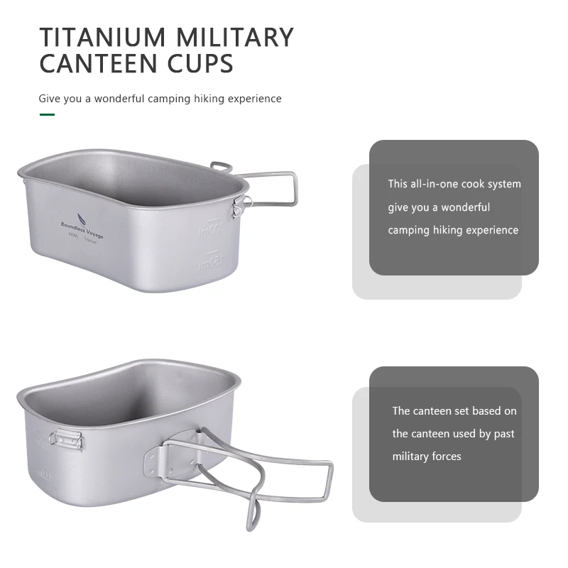 Boundless Voyage Titan-Militärkantine mit Tarnbeuteln, nierenförmiges Camping-Topf-Pfannenset mit Deckel und Hängekette – Detail 6