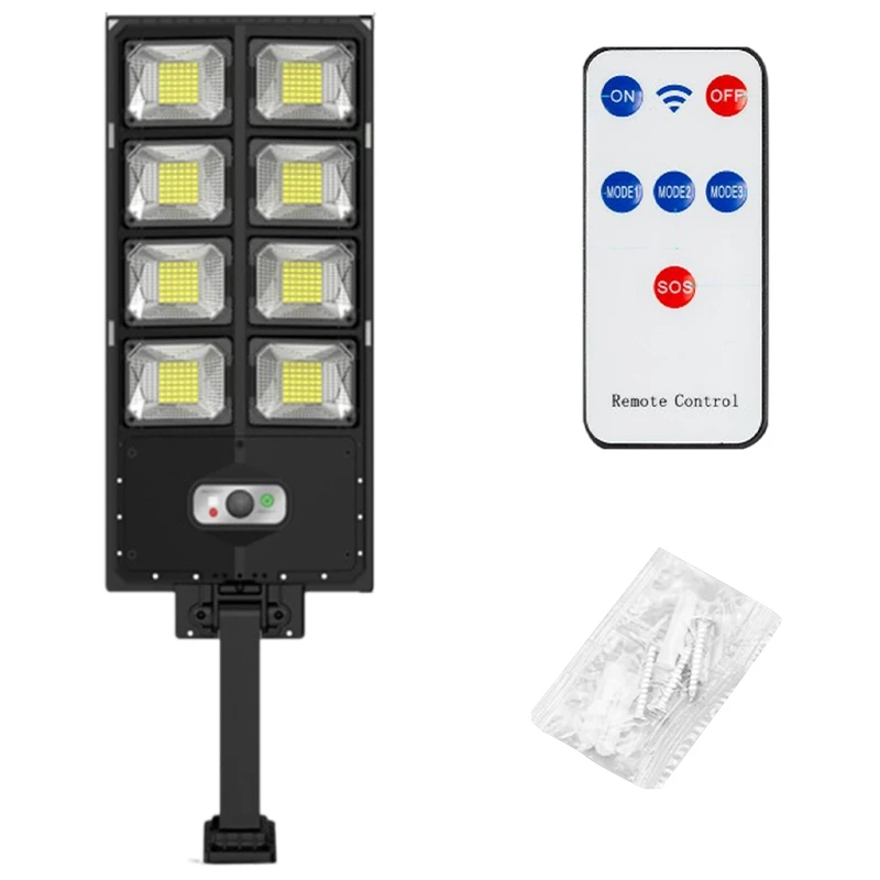 1Set Solar Street Light With Remote Control Outdoor Human Sensor Solar Light Waterproof Solar Flood Light Black
