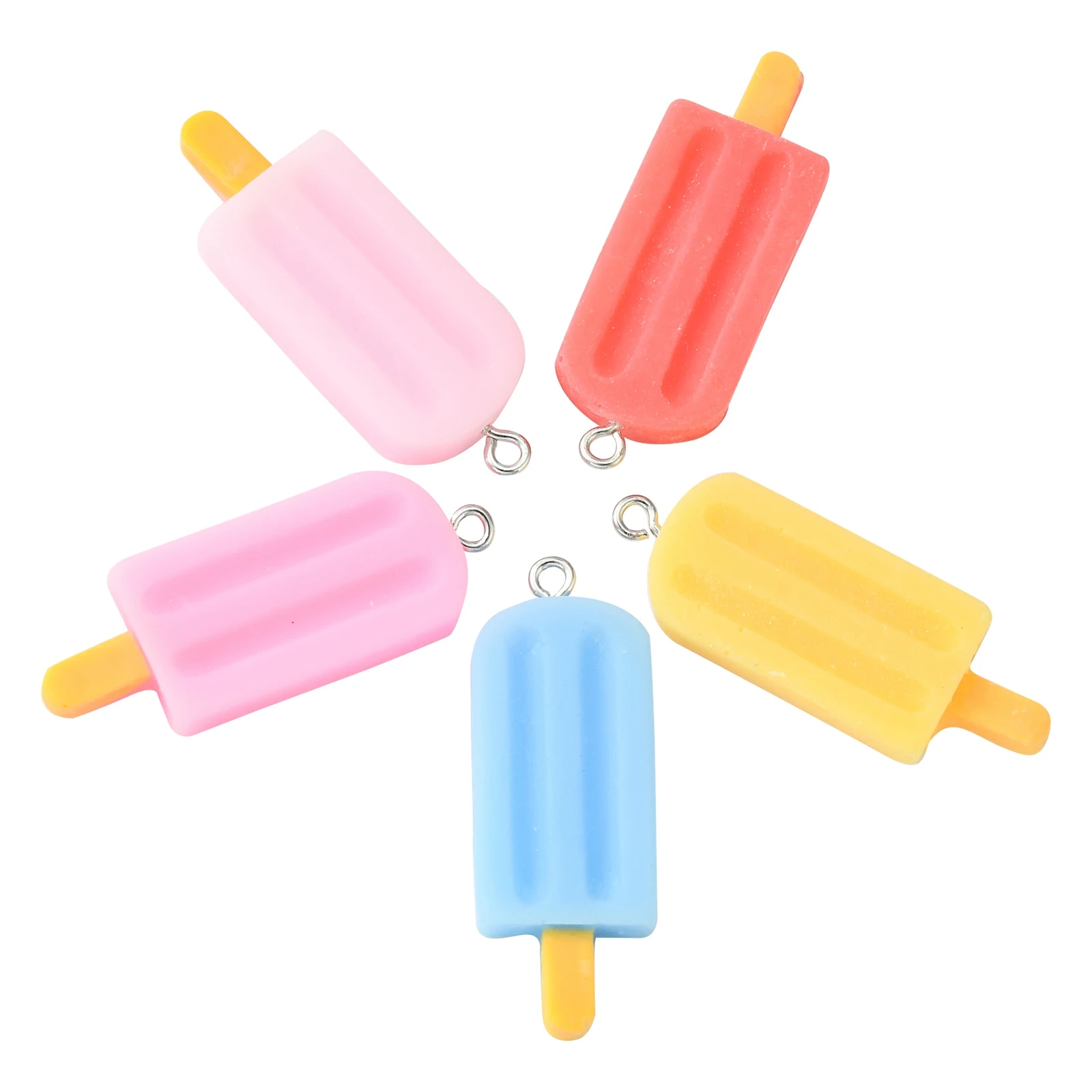 40Pcs 5 Colors Ice Lolly Flatback Charms Imitation Food Snack Pendants Cute Ice Cream Charms for Jewelry Making Accessories