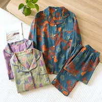 2026 Japanese Spring and Autumn New Women's Pajama Set 100% Cotton Vintage Long sleeved Pants Two Piece Set for Home Furnishings