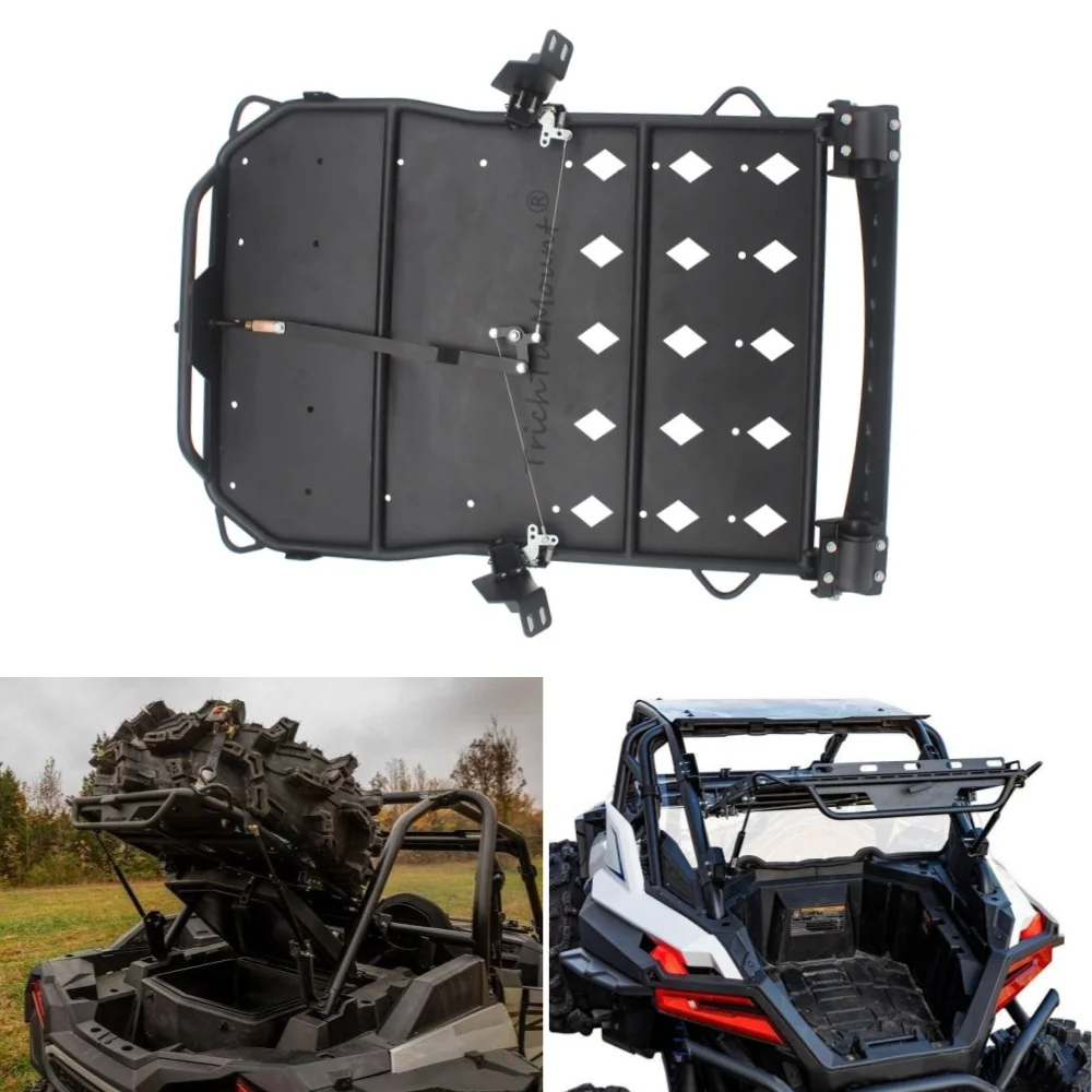 

Fits For Polaris RZR XP 4 1000 Turbo 2014-2023 UTV Supports 110 lbs Storage Cargo Rack 32 Inch Spare Tire Pivoting Cargo Rack