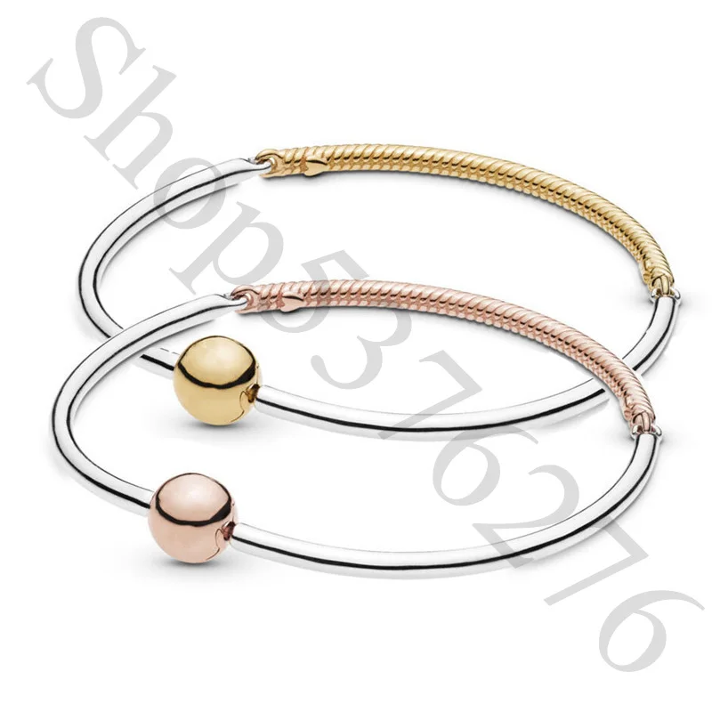 

Authentic 925 Sterling Silver Shine Moments Three-Link Fashion Bangle Fit Women Bead Charm Gift DIY Jewelry