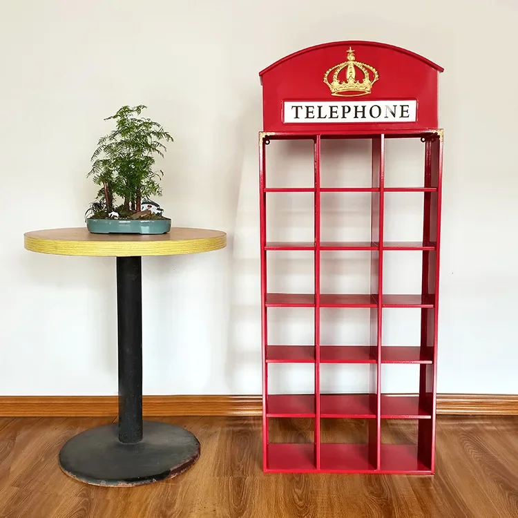 

Полки для телефонной будки из кованого железа, креативные многоцветные отсеки для хранения, свежий открытый бар B & B, декоративные украшения в стиле ретро
