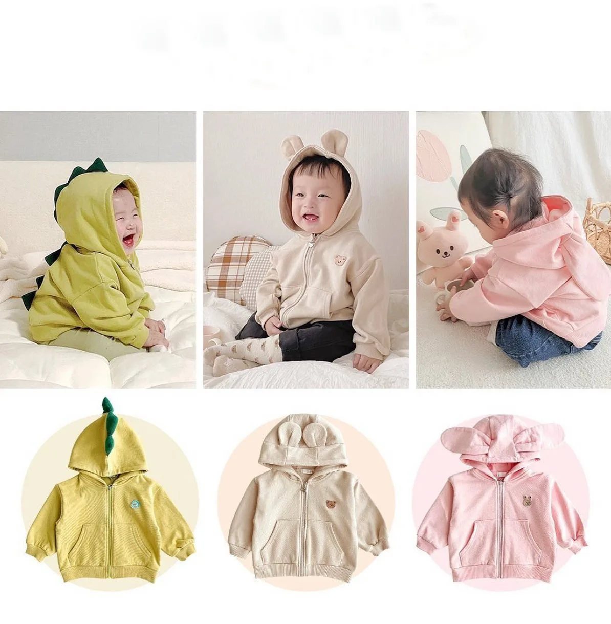 Autumn New Baby Cute Bear Ear Hooded Coat Infant Long Sleeve Casual Coat Children Cotton Jacket For Boys Girls Zipper Tops