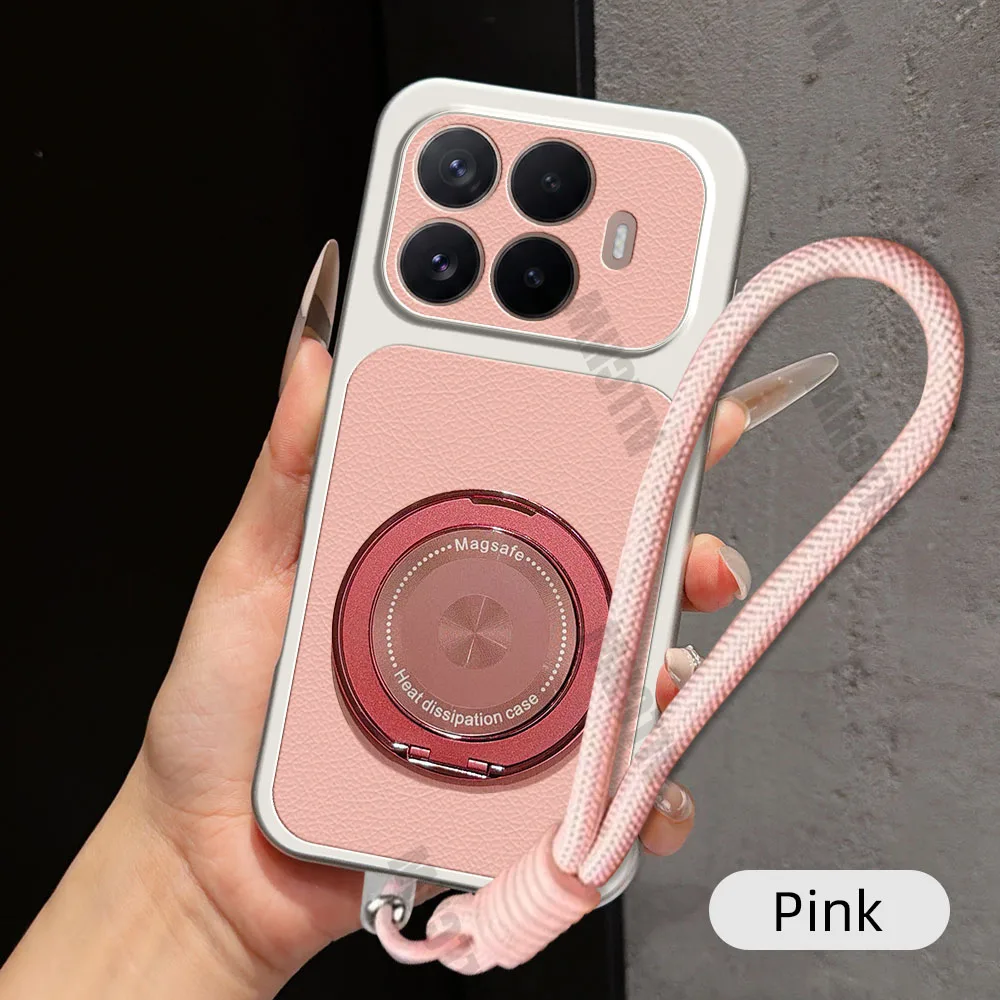Magnetic Rotating Bracket Phone Case with Lanyard - PU Leather Soft Cover