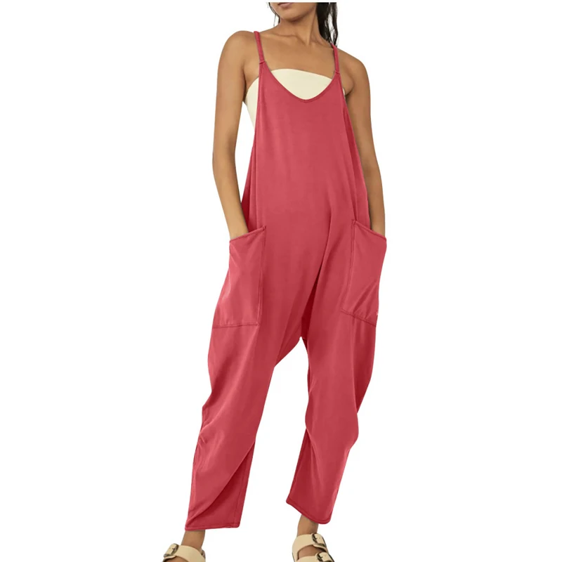 2023 Summer New Solid Color Y2K Off Shoulder Pockets Jumpsuits Women Casual Personality Comfortable All-match Women's Clothing