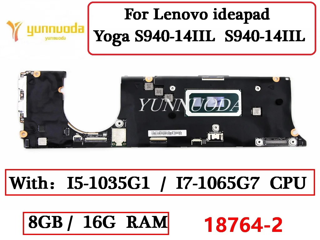

18764-2 For Lenovo ideapad Yoga S940-14IIL S940-14IIL Laptop Motherboard With I7 I5 10th Gen CPU 8G 16G RAM 100% Tested