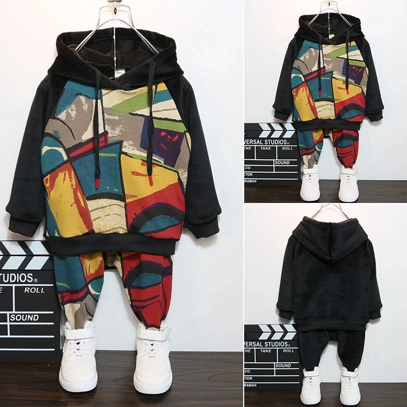 

Boy And Girl Clothing Sets Spring And Autumn Toddler Clothes Print Sweater Kids Clothes Casual Sports Baby Boy Suit