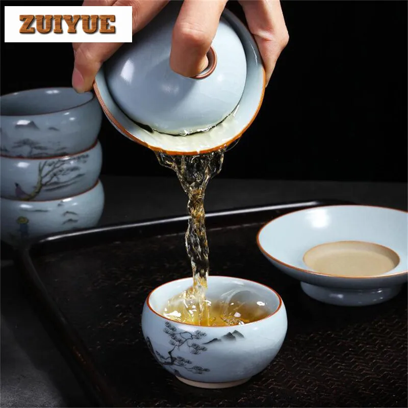 180ml Vintage Kiln Tea Bowl Lid Saucer Set Ceramic Gaiwan Master Porcelain Tea Tureen Drinkware Container Teaware Teapot
