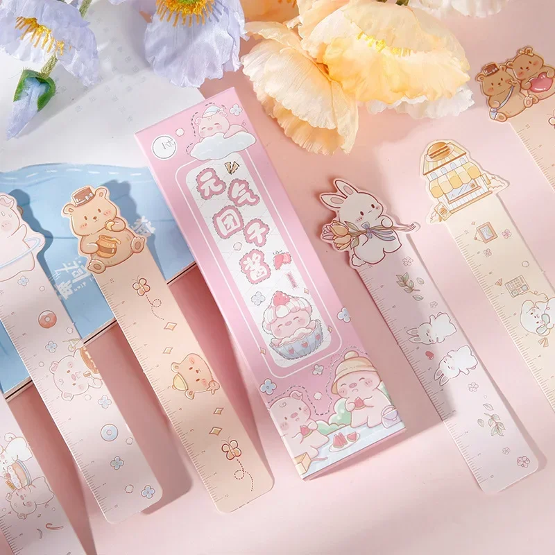 30pcs/box Paper Bookmarks Kawaii Ruler Measuring Scale Book Page Holder Korean Stationery Students Reading Tools Message Card
