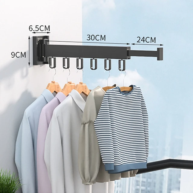 Folding Clothes Hanger Wall Mount Retractable Cloth Drying Rack