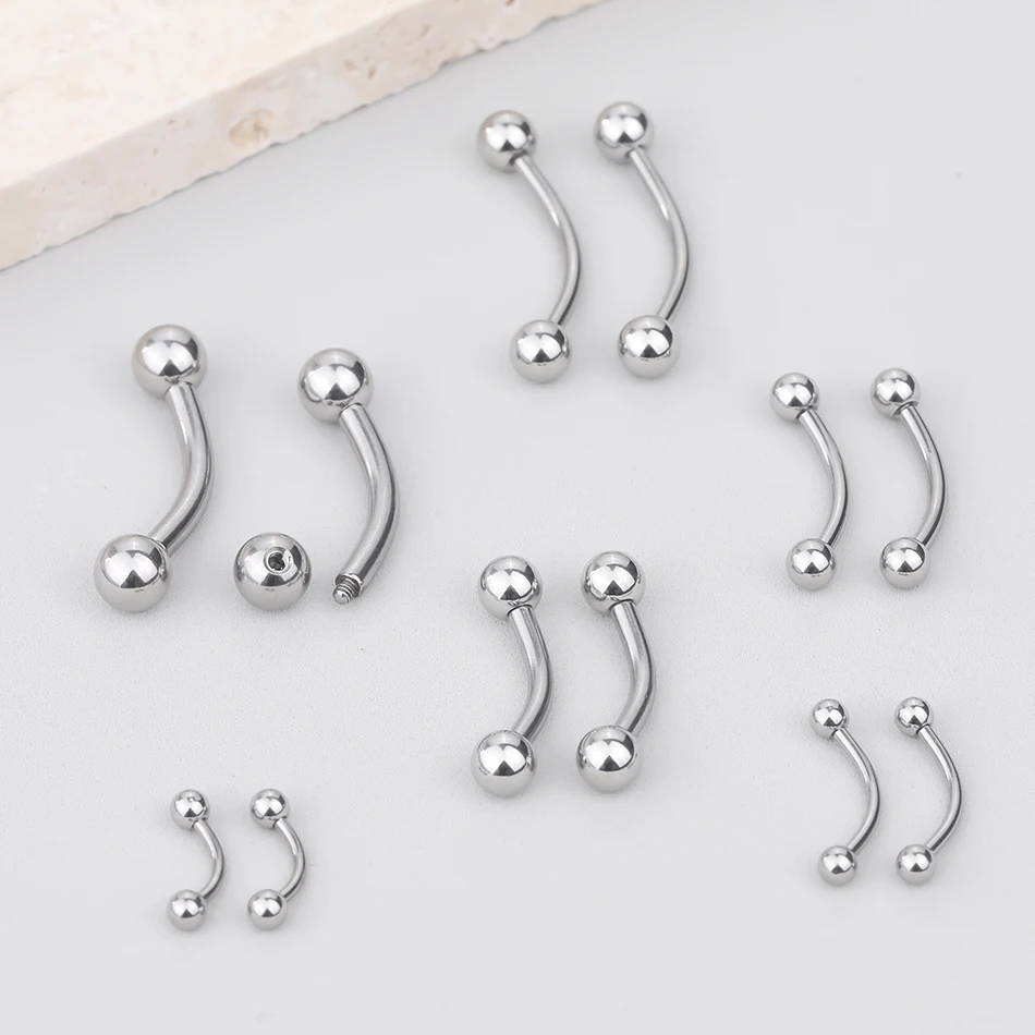 2PC Stainless Steel Eyebrow Piercing Externally Threaded Curved Barbell