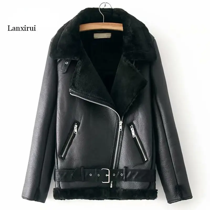 

Warm Women's Winter Motorcycle Velvet Jacket Female Short Lapels Fur Thick Korean Version Plus Velvet Jacket Bomber Jacket