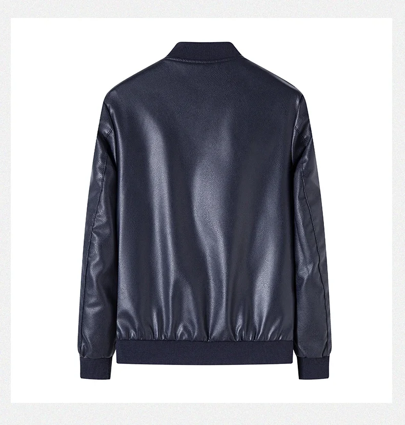 Description Picture 6 of item2023 New Men's Coat Street Wear High Quality Brand Men's Casual Motorcycle Windproof Zipper Stand Neck Artificial Leather Jacket