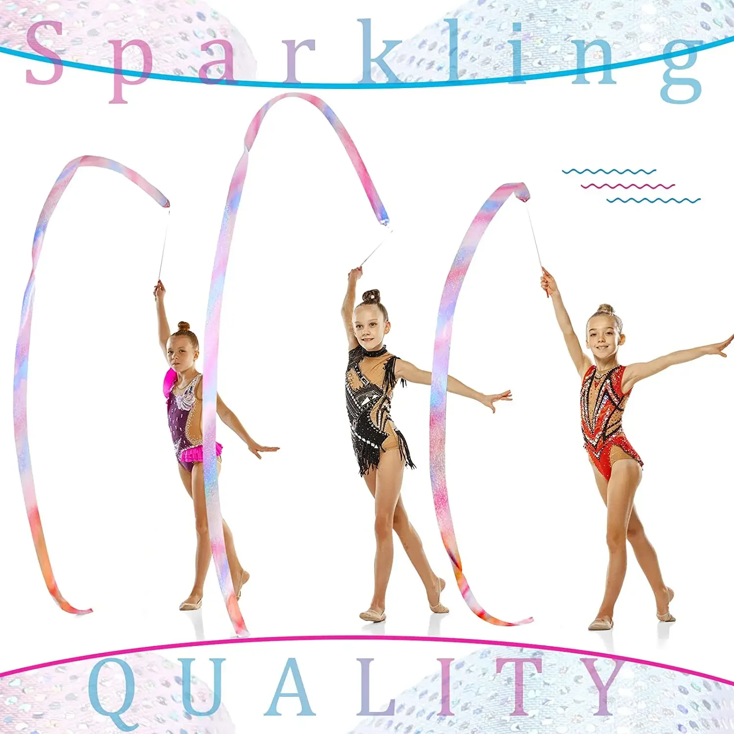 5/10pcs Flashing Star Gym Ribbons Dance Ribbon Rhythmic Art Gymnastics Ballet Streamer Twirling Rod Rainbow Stick Training 2M/4M