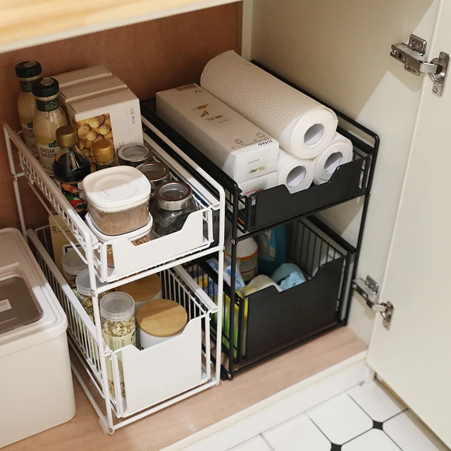 Retractable Steel Shelf 2-Tier Under Sink Cabinet Sliding Basket