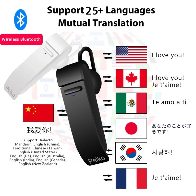 Peiko translation headphones 25 Languages Smart Voice Translator instant Translate Wireless Bluetooth Translator Earphone translator earbuds,voice translator,language translator,translator earphones,translation headset
