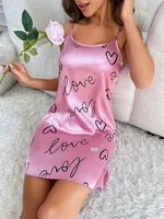 Heart Letter Print Nightdress Casual round Neck Floral Letter Pattern Sleep Dress Half Flannel Spring Autumn Women's Nightgown