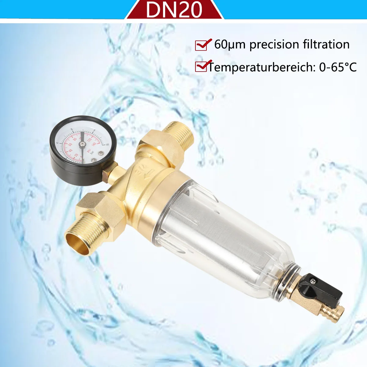 DN20 Spray Gun Air Pressure Regulator Gauge & In-Line Water Trap Air Filter 16 Bar