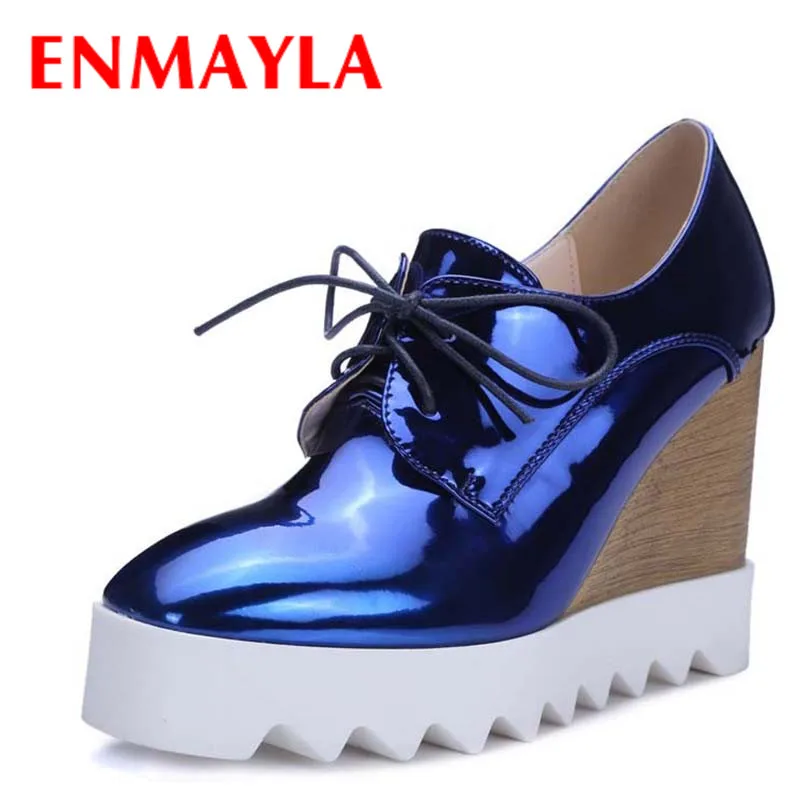 

Туфли ENMAYLA женские на платформе и высоком каблуке, на шнуровке, туфли дерби, повседневные, золотистые, серебристые, весна-осень