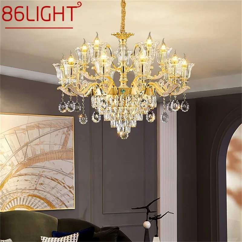 

86LIGHT Modern Chandelier Gold Luxury Crystal LED Candle Pendant Lamp for Decor Home Living Room Bedroom Hotel Fixtures