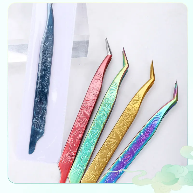 1PC 인조 속눈썹 연장용 핀셋 5가지 색상 볼륨 팬 플라이어 네일 클립 미끄럼 방지 전문 뷰티 메이크업 도구