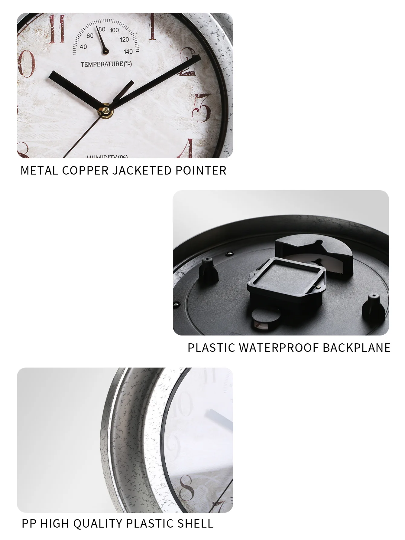 Description Picture 4 of item100% Waterproof Wall Clock Outdoor Bathroom Kitchen Patio Shop Living Room Decorative Wall Clock Stylish Silent Wall Clock â„‰ &â„ƒ