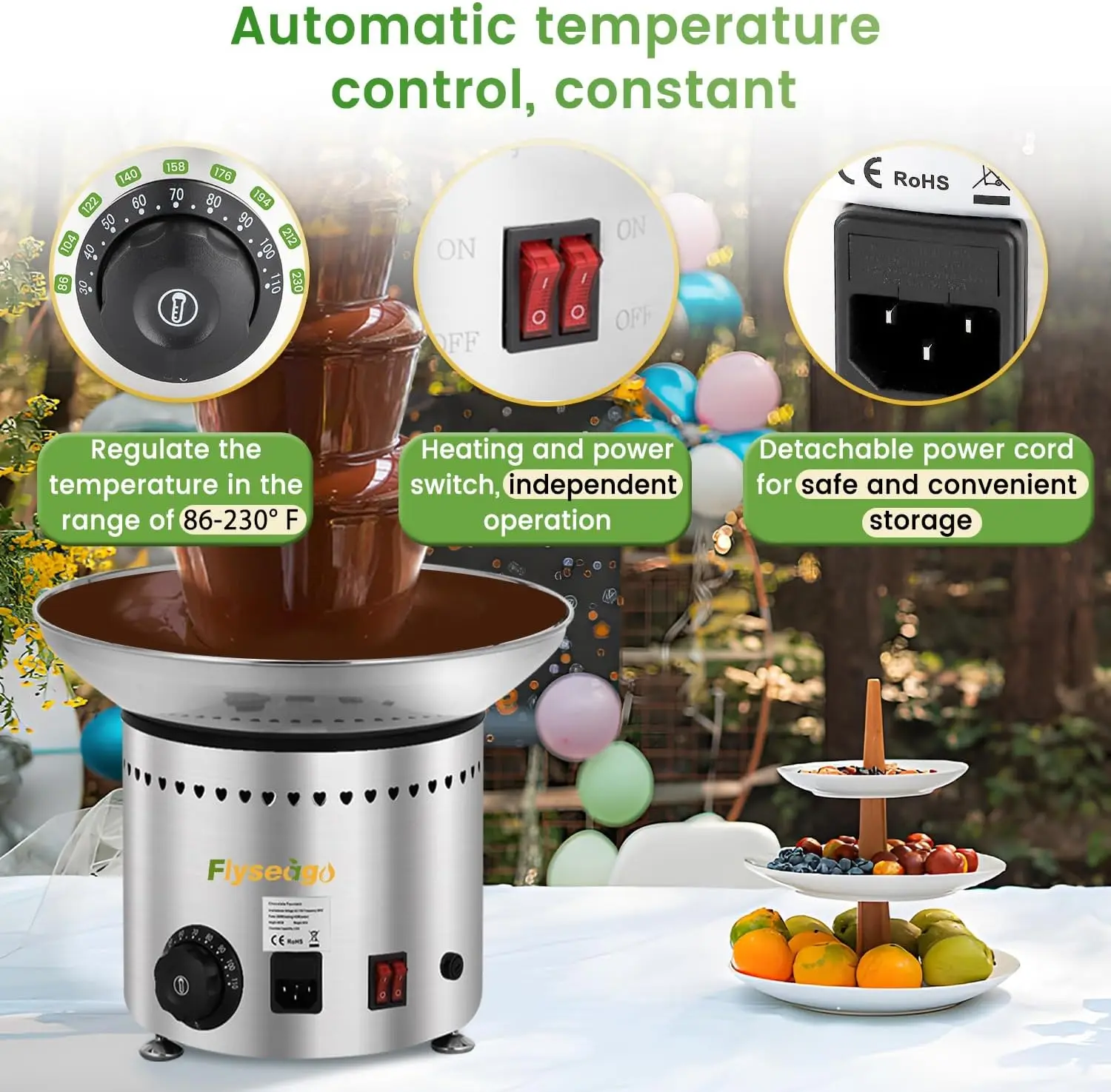 Chocolate Fountain 5 Tiers 13.2 Lbs Nacho Cheese Fountain Stainless Steel Hot Fondue Machine for Bakery, Par