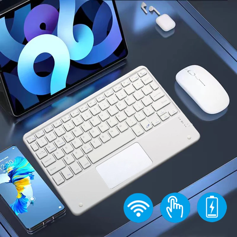 Wireless Keyboard Bluetooth-compatible Keyboard Rechargeable 10 inch Touchpad Keyboards for iPad Tablet Phone PC Gaming Keypads