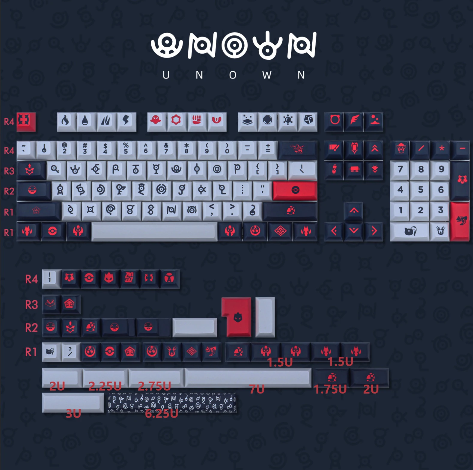 143 chaves unown keycaps kca perfil pbt