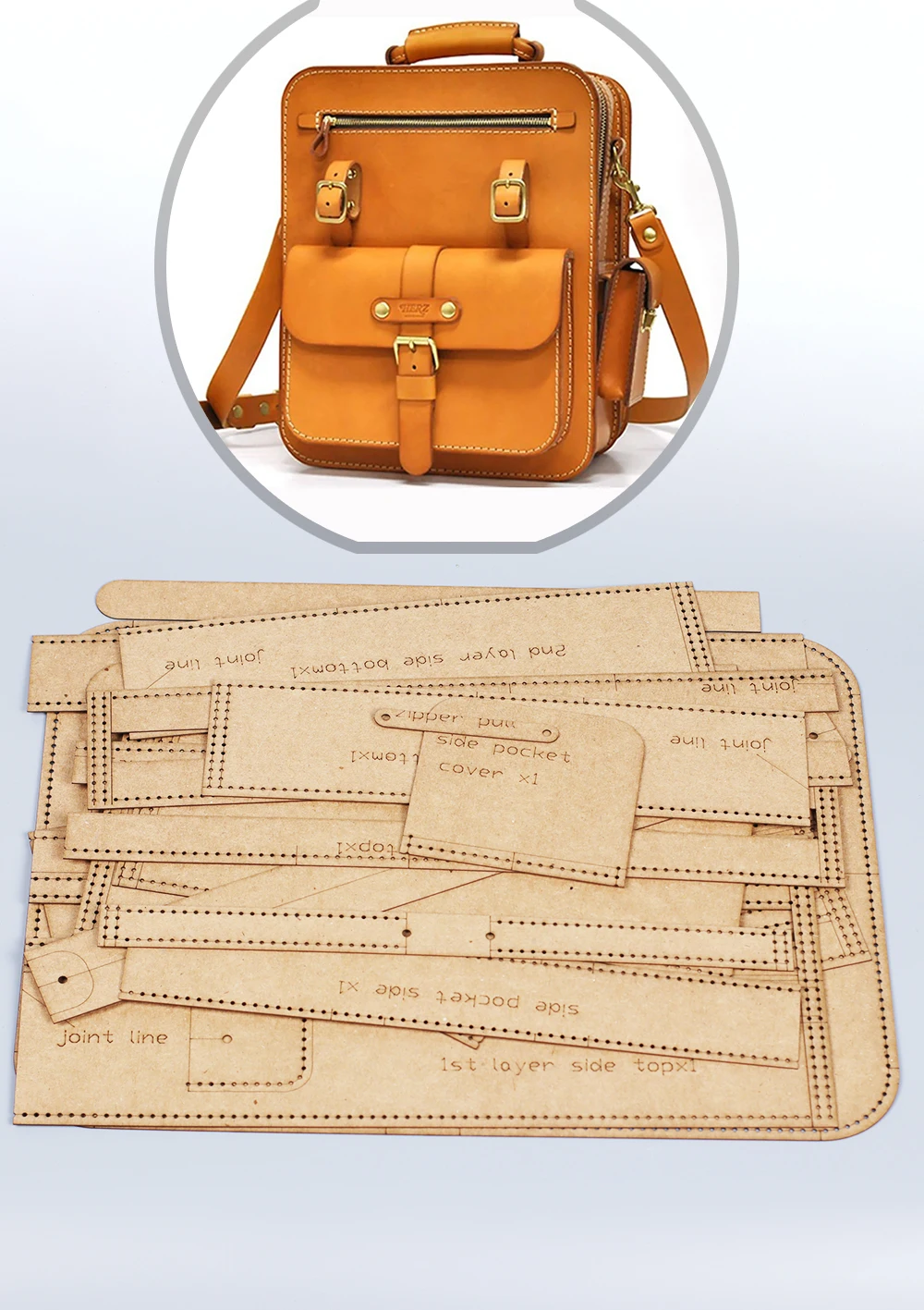 Vintage Backpack Sewing Pattern – Leather Craft Bag Template 31x22x11cm 1