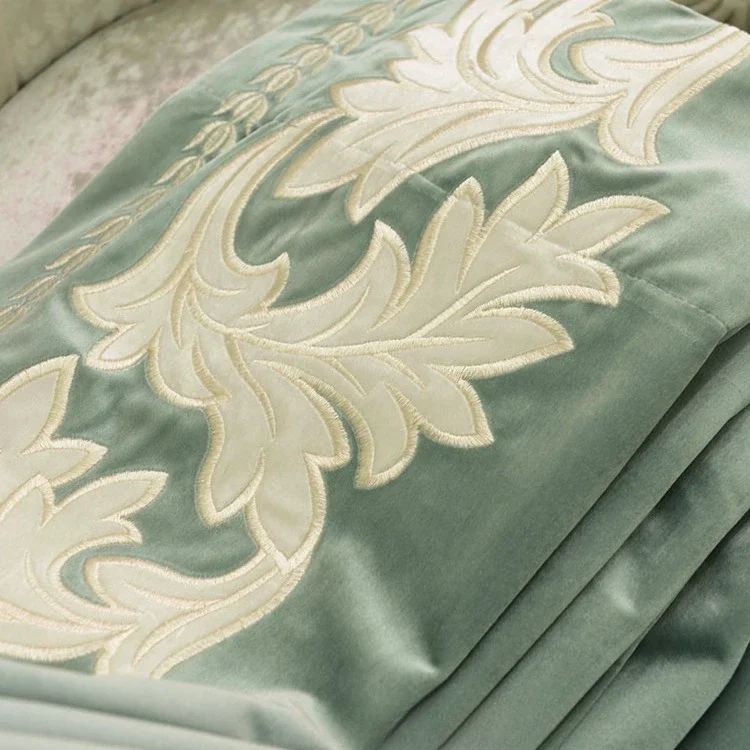 Italian Flannel European Embroidered Green Bedroom Curtain Dining Room Blackout Luxury Tulle 4