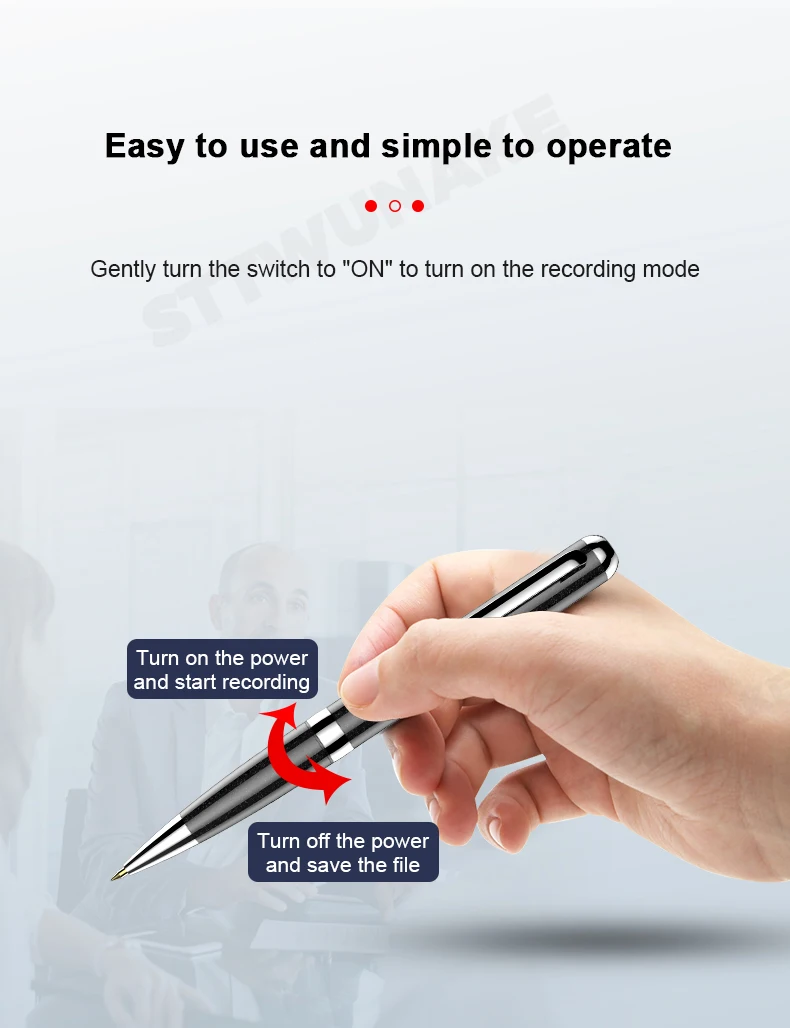 Benutzer zeigt einfachen Ein-Aus-Schalter am Aufnahme-Stift