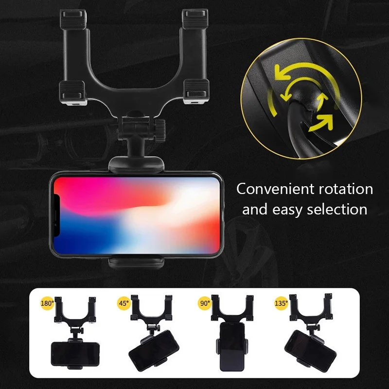 Car Phone Holder Rearview Mirror Mount Car Phone Bracket  Navigation GPS Stand 180° Rotatable Holder Car Cell Phone Support