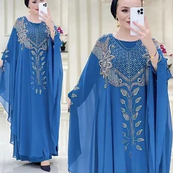 Muslim Kaftan Abaya Dress Women Dubai Turkish Chiffon Party Dresses Elegant Evening Gown African Boubou 2 Piece Outfit Open Robe