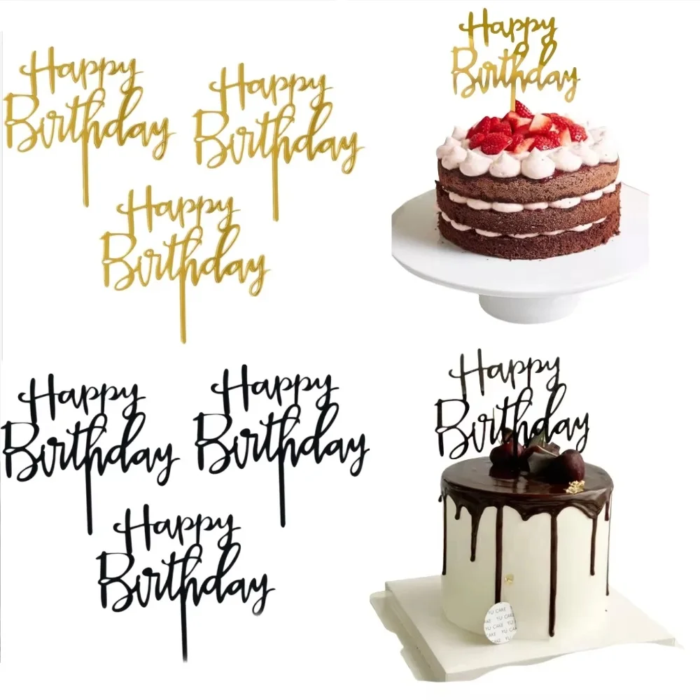 10/20Pcs Gold Schwarz Alles Gute Zum Geburtstag Kuchen Topper DIY Acryl Brief Einfache Design Kinder Geburtstag Party Dessert Dekoration liefert