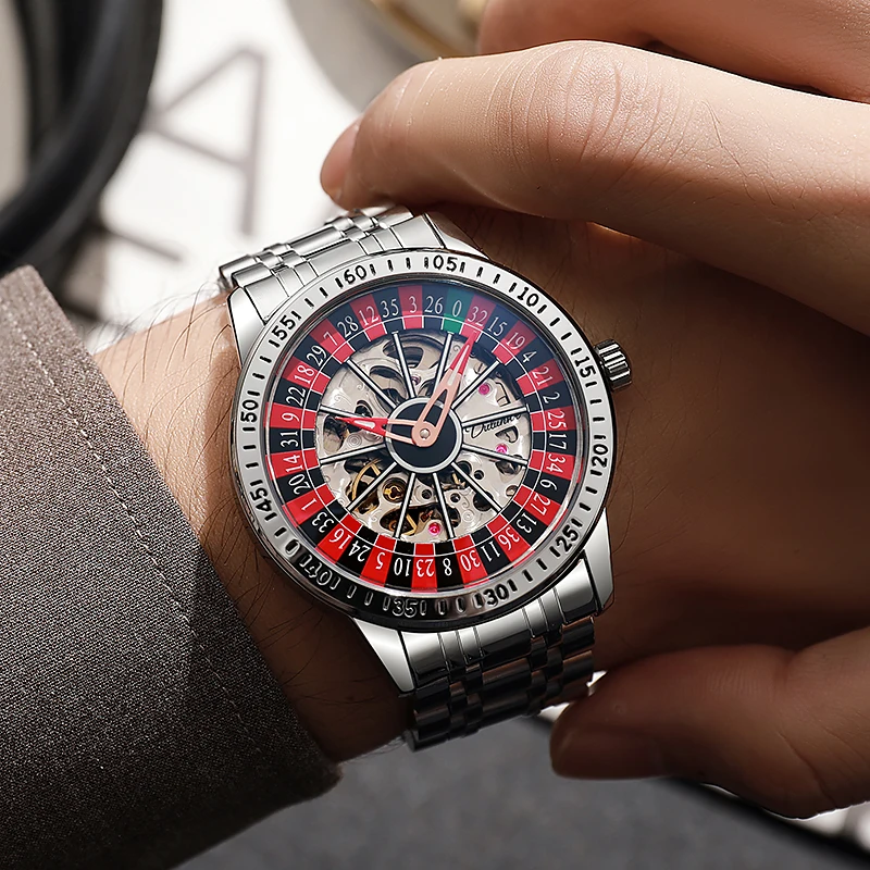 Mechanical Watch Men Automatic Luxury Gambling Rotating Plate Dial Waterproof Luminous