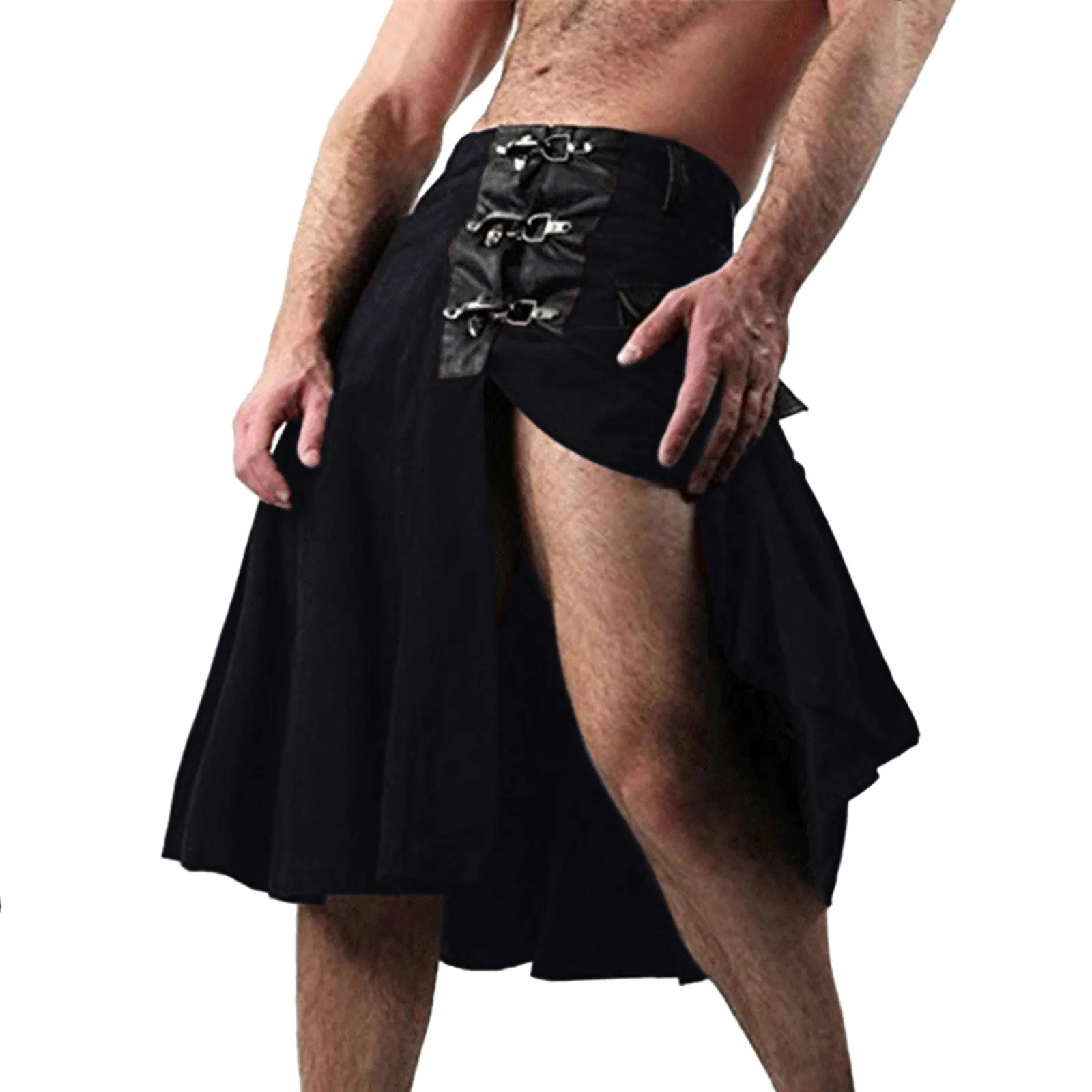 

Юбка Мужская трапециевидная с поясом, Полиэстеровая хлопковая шотландская юбка с Боковым Разрезом, в стиле хип-хоп/панк-рок, средней посадки, Национальный костюм