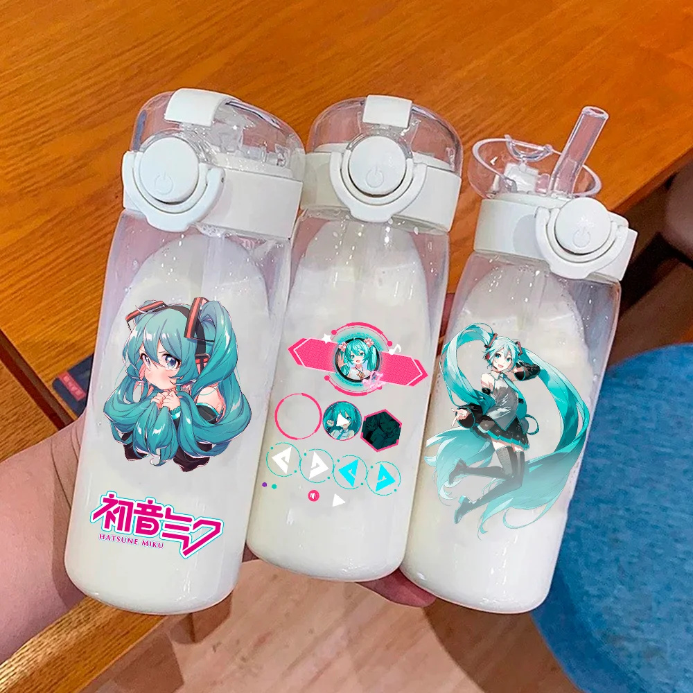 하츠네 미쿠 빨대 플라스틱 물병, 어린이 대용량 휴대용 투명 식수 컵, 애니메이션 수집, 400ML