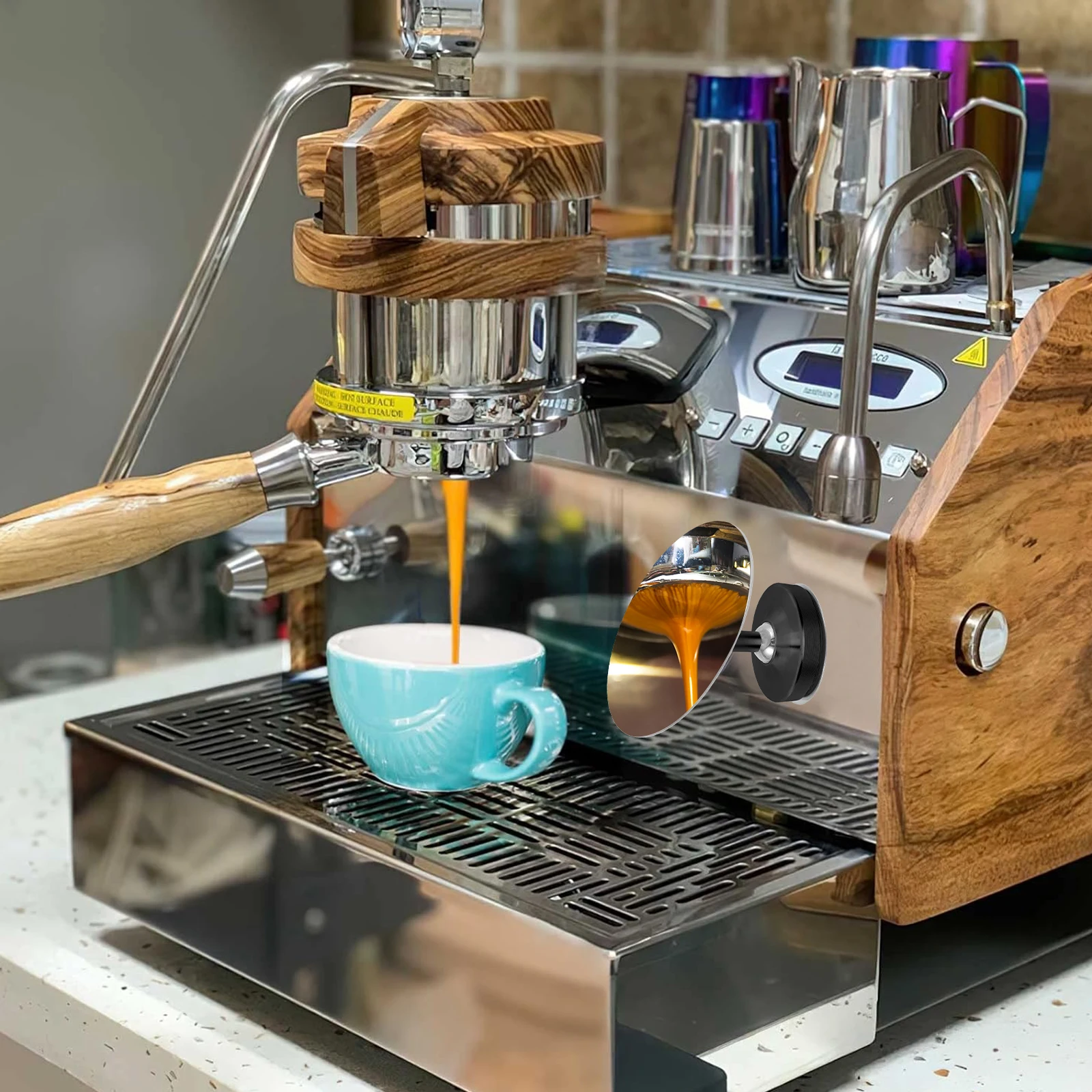 Espresso Mirror, 360° Coffee Extraction Observation Mirror Adjustable and Magnetic Coffee Tampering Reflective Mirror