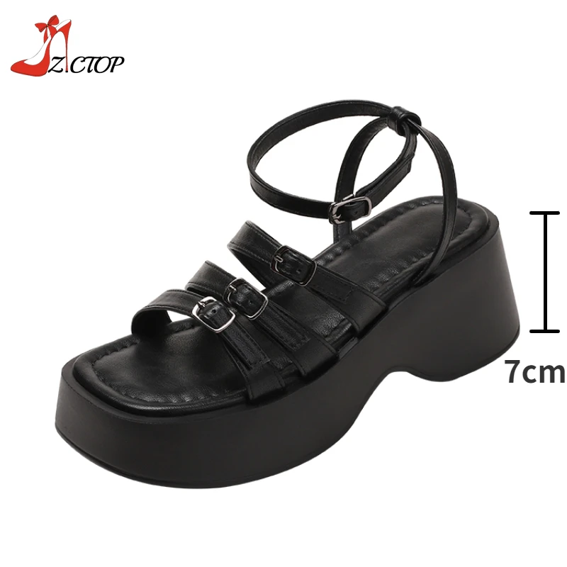 Chunky Platform Shoes Women's Sandals 2024 Summer Thick Soled Wedges Roman Shoes Women Comfortable Beach Sandals