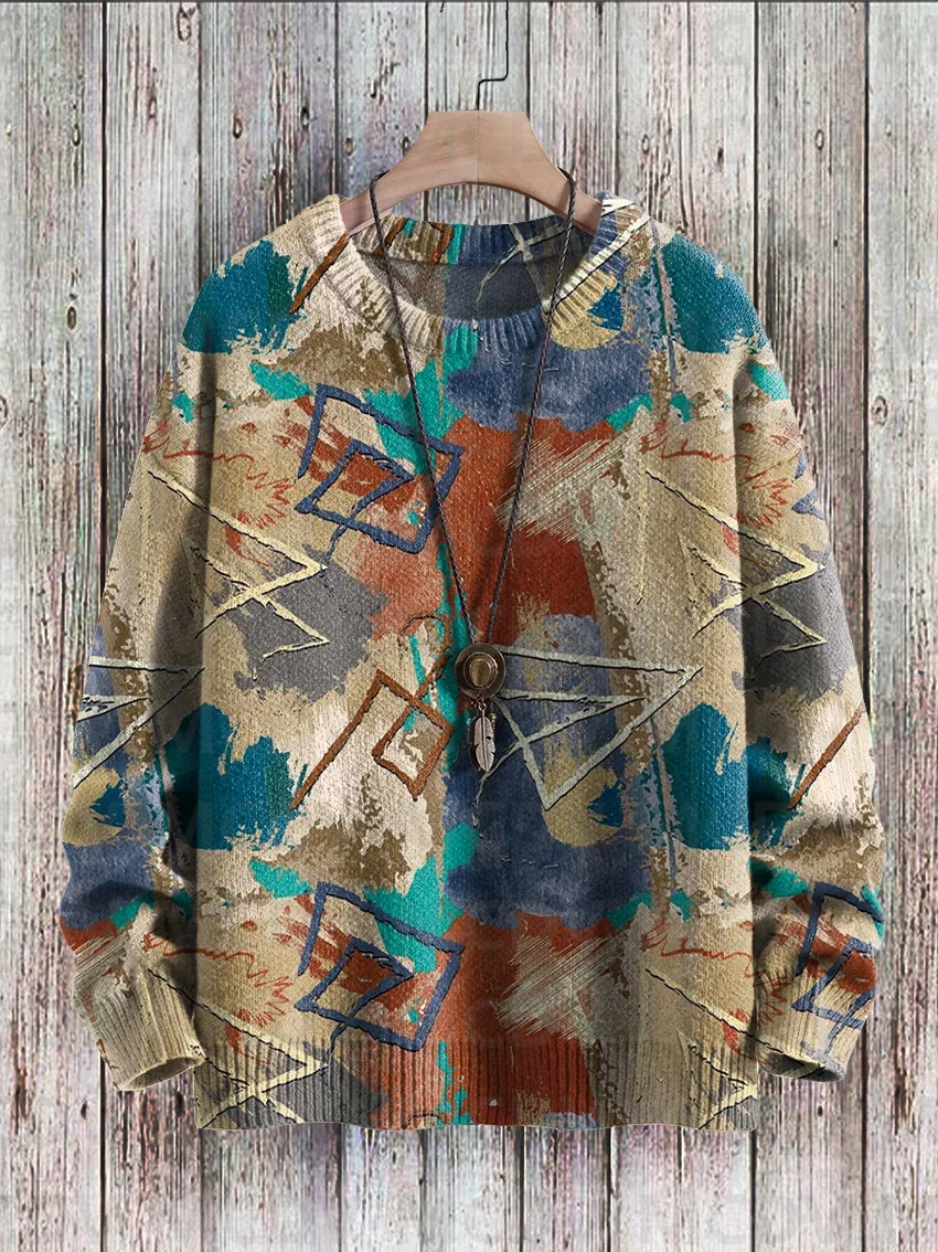Pull en tricot imprimé motif vintage pour hommes et femmes, pull