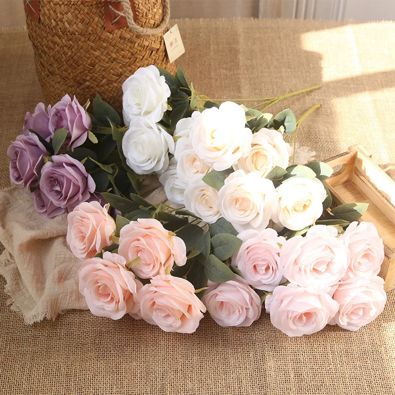 

Artificial Round Head Rose Simulation Silk Bouquet Wedding Photography Props Home Garden Desktop Flower Arrangement Decoration