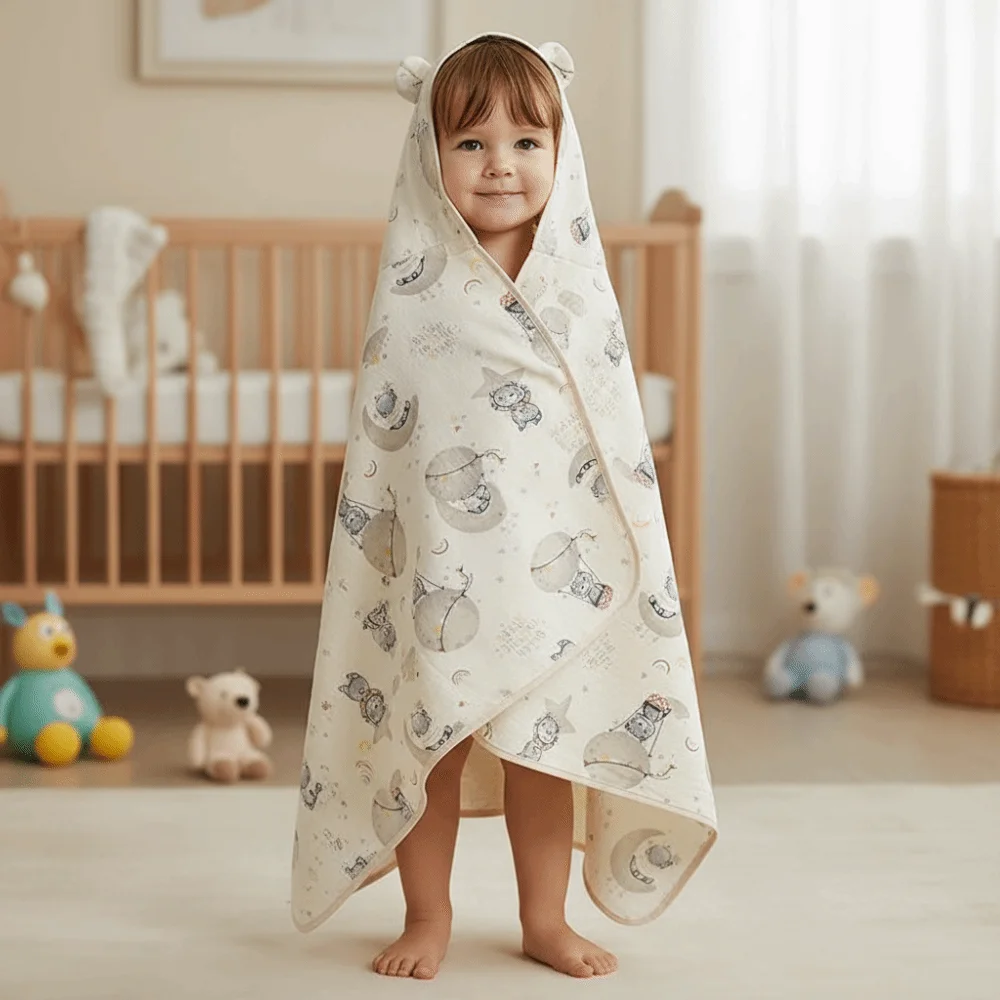 Large Cute Baby Hooded Cape Towels Soft Thickened Gauze Blanket Wrap Cartoon Printed Panda Bathrobe Infant